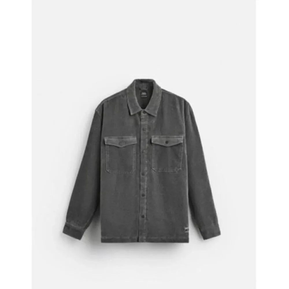 Zara Mens Overshirt Jacket Shirt Size M Gray Corduroy Shacket 1063/383 NWT